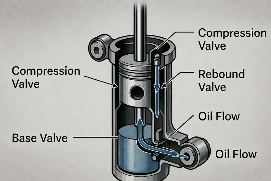 oil shock absorber working principle with hydraulic fluid damping
