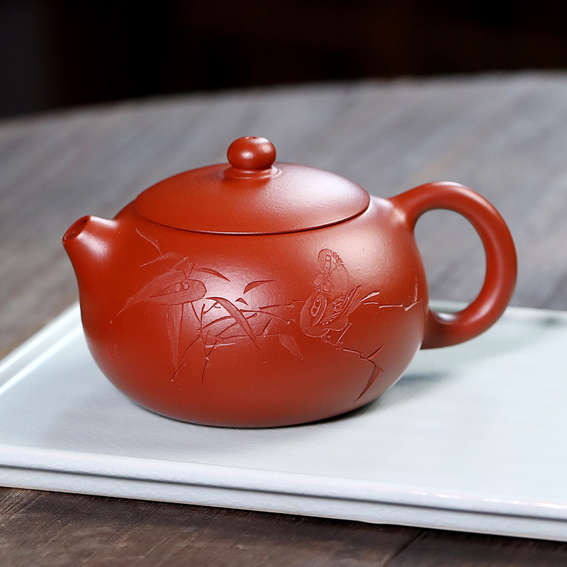 Yuanhu Association Yixing raw ore purple clay teapot senior engineer Zhou Xiaoming pure handmade vermilion clay Xishi teapot