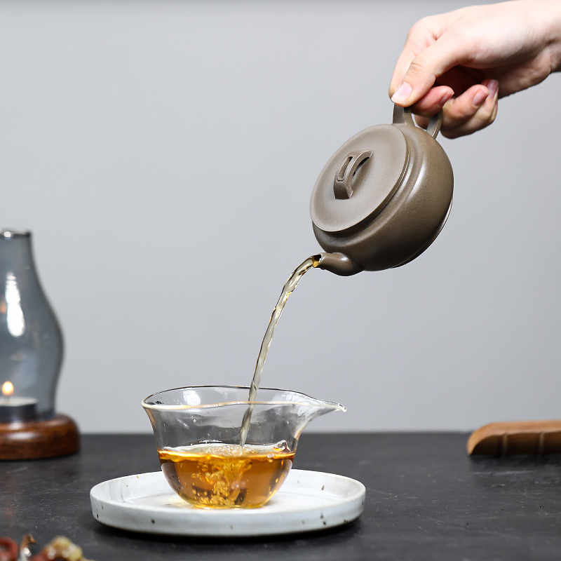 Yixing Zisha Teapot Original Ore Green Plaster Han Tile Famous Artist Wang Shiping Complete Handmade Tea Set Teapot