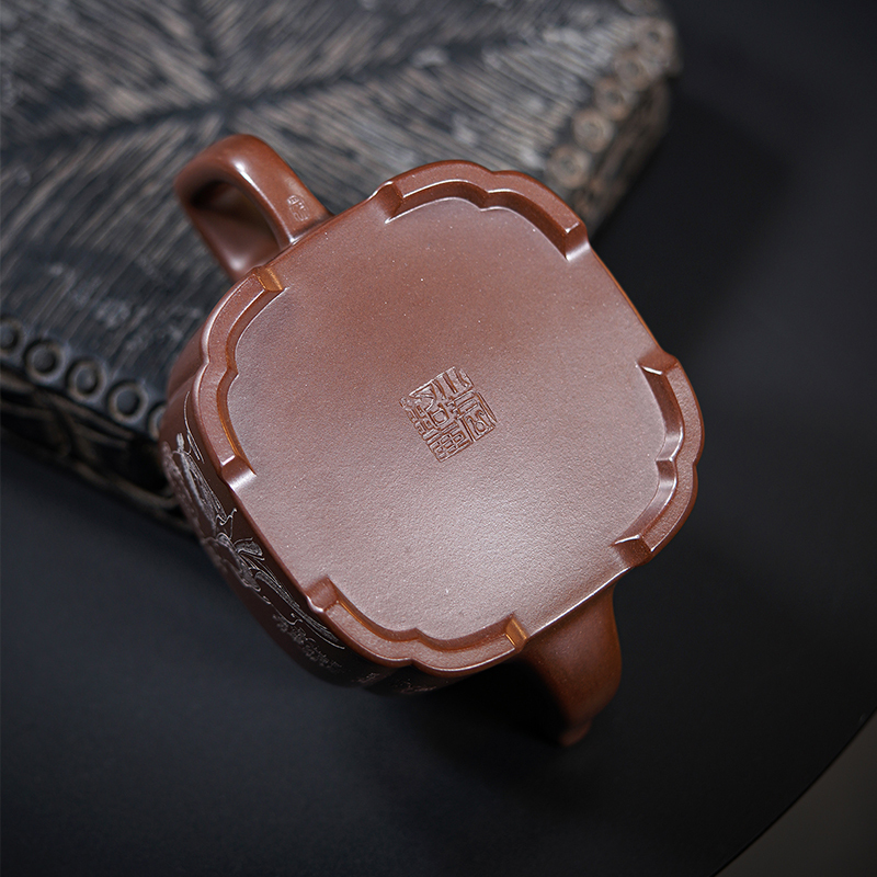 Yixing Zisha Teapot Original Mine Bottom Groove Clear Square Teapot Craftsman Fan Xiaojun Zisha Teapot All Handmade