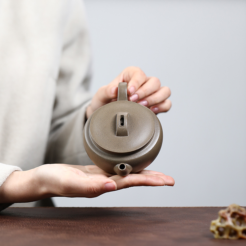 Yixing Zisha Teapot Original Ore Green Plaster Han Tile Famous Artist Wang Shiping Complete Handmade Tea Set Teapot
