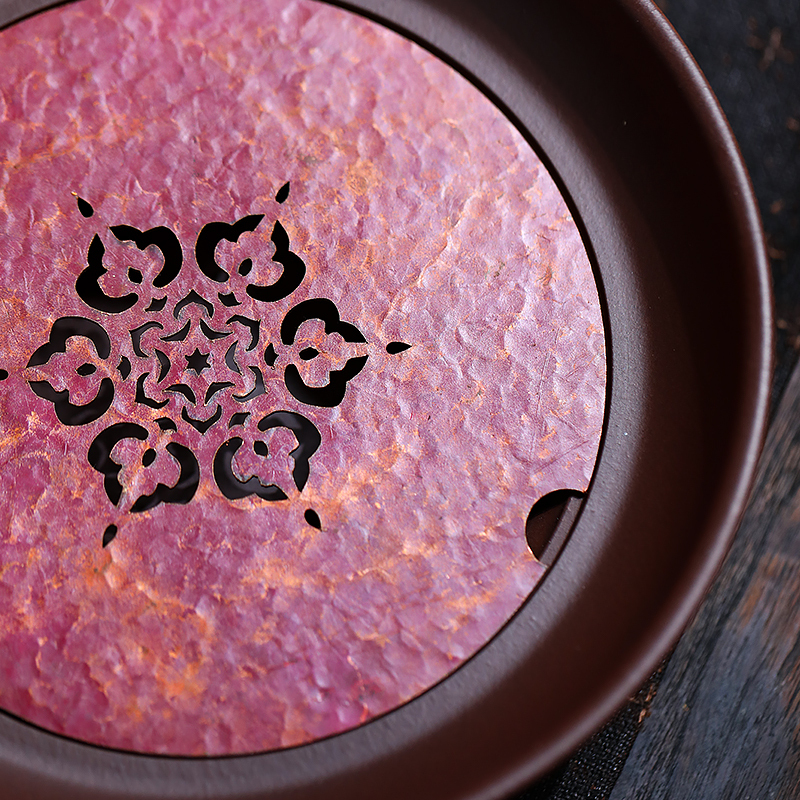 Yixing Handmade Purple Sand Tea Tray High-end Copper Round Water Storage Dry Brewing Table Teapot Holder