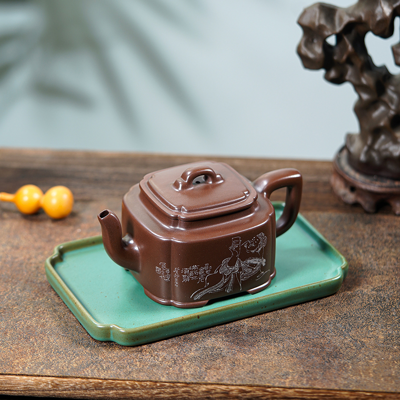 Yixing Zisha Teapot Original Mine Bottom Groove Clear Square Teapot Craftsman Fan Xiaojun Zisha Teapot All Handmade