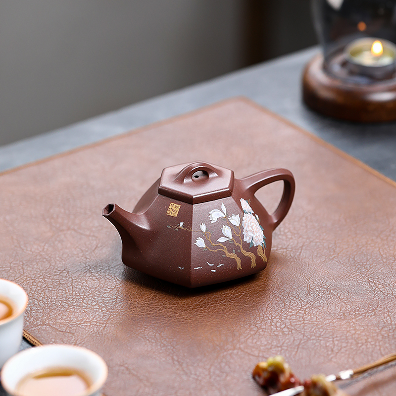 Yixing Zisha Teapot Original Ore Bottom Slot Clear Hexagonal Stone Ladle Famous Hand Kungfu Tea Set Teapot