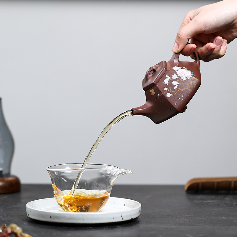 Yixing Zisha Teapot Original Ore Bottom Slot Clear Hexagonal Stone Ladle Famous Hand Kungfu Tea Set Teapot