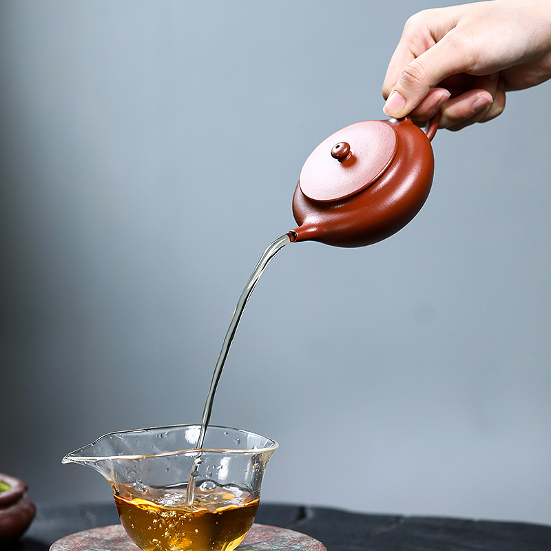 Yixing Zisha Teapot Sketch Original Mine Vermilion Clay Flat Morning Teapot Famous Artists All Handmade Kungfu Tea Set Teapot