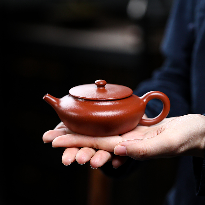 Yixing Zisha Teapot Sketch Original Mine Vermilion Clay Flat Morning Teapot Famous Artists All Handmade Kungfu Tea Set Teapot