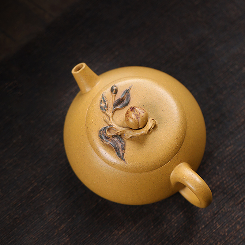 Yixing Purple Clay Teapot Famous Teapot All Handmade Raw Ore Gold Section Clay Longevity Peach Teapot for Self-use Teapots