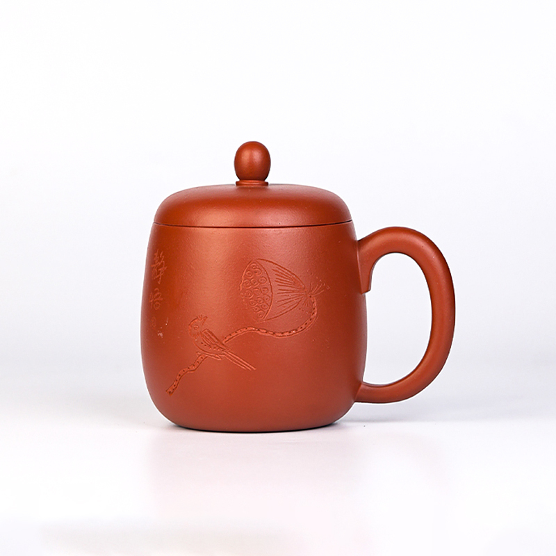 Chinese Yixing purple clay  lidded teacup  Zhu Ni hand made 380ml