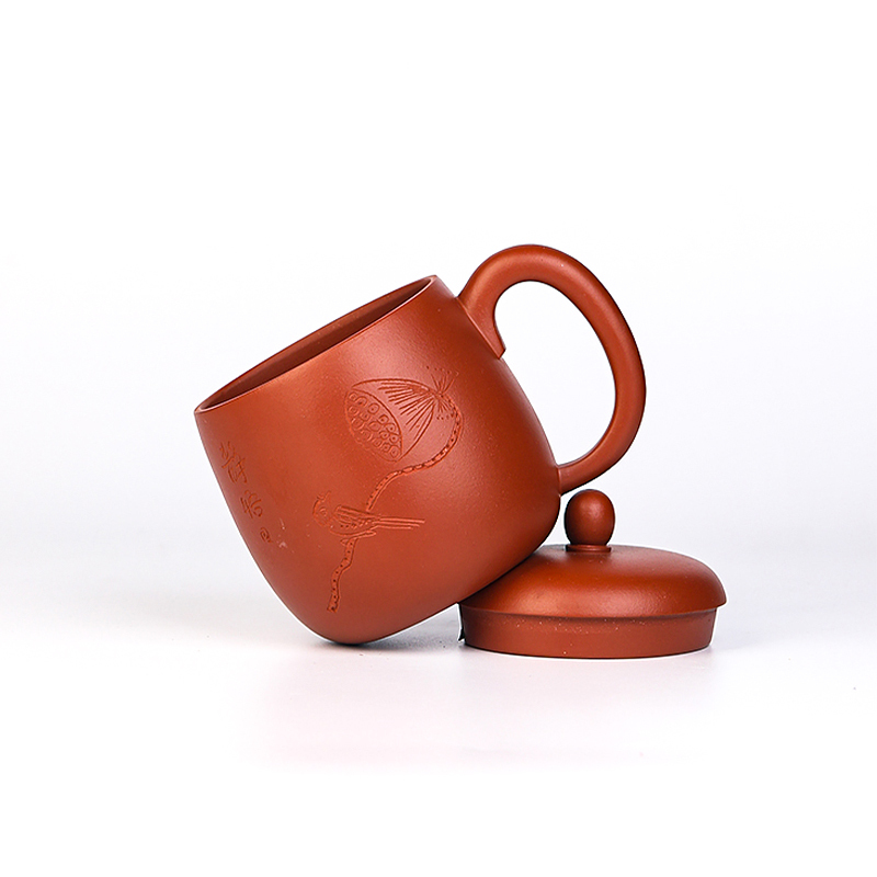 Chinese Yixing purple clay  lidded teacup  Zhu Ni hand made 380ml