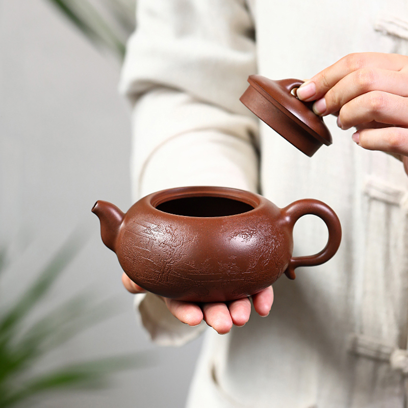 Yixing Purple Clay Teapot Raw Ore Purple Clay Round Melting Teapot National Worker Wu Xinping Handmade Tea Set Teapot