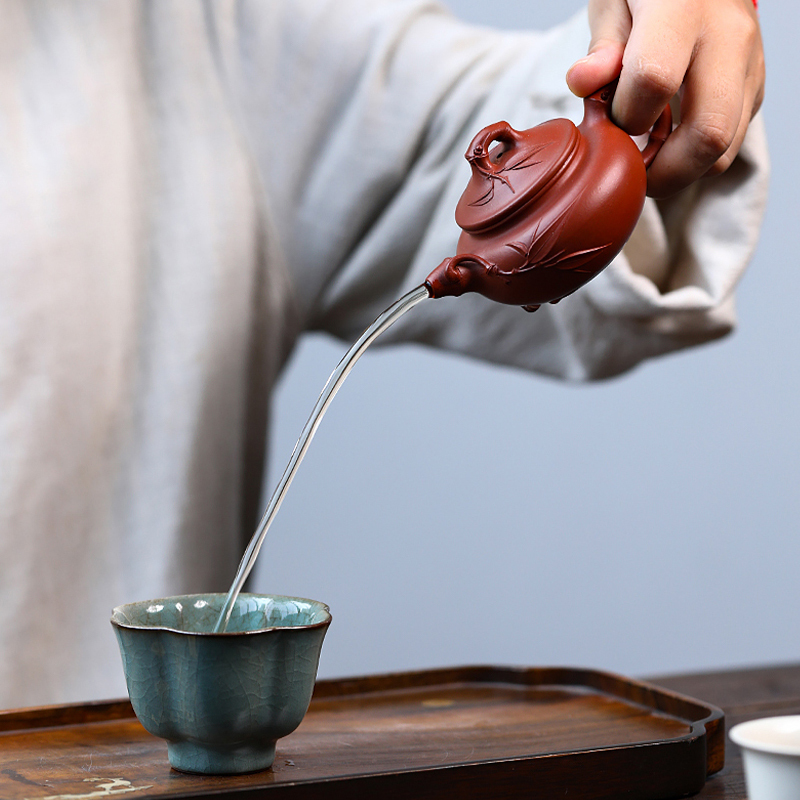 Yixing Zisha Teapot Original Ore Red Skin Dragon Bamboo Section Antique National Worker Xu Xiaoya Handmade Teapot
