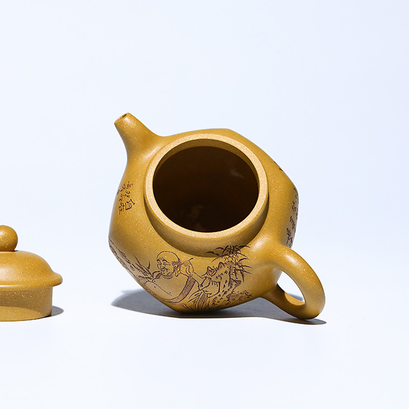 Yixing Purple Clay Teapot Raw Ore Gold Section Mud Six Square Puts Only National Worker Dong Yuefeng Pure Handmade Teapot