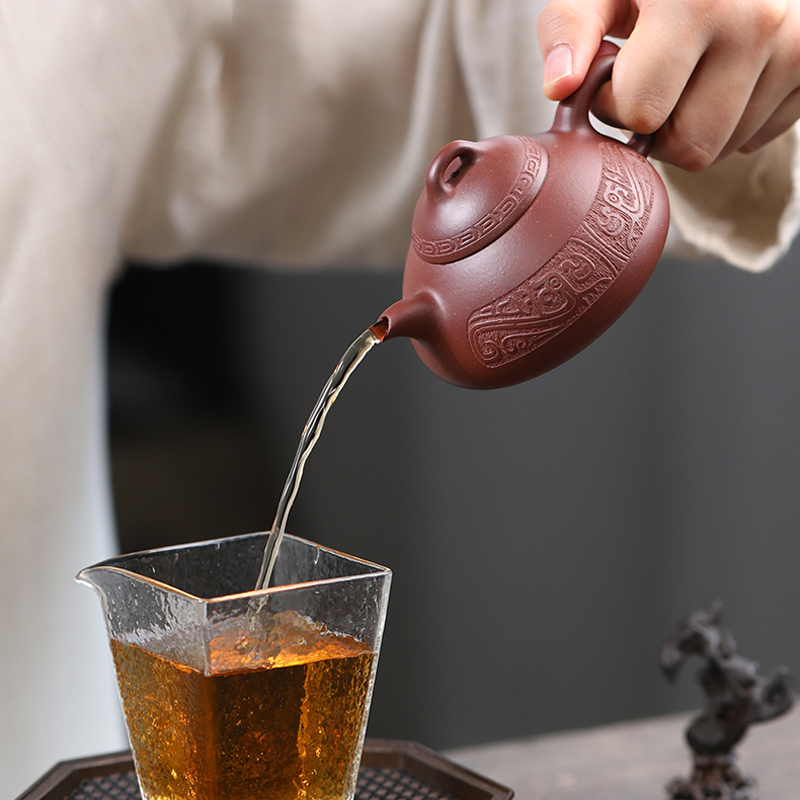 Yixing Purple Clay Teapot Raw Ore Purple Clay Hantang Stone Ladle National Worker Wu Xinping Handmade Kungfu Tea Set Purple Clay Teapot
