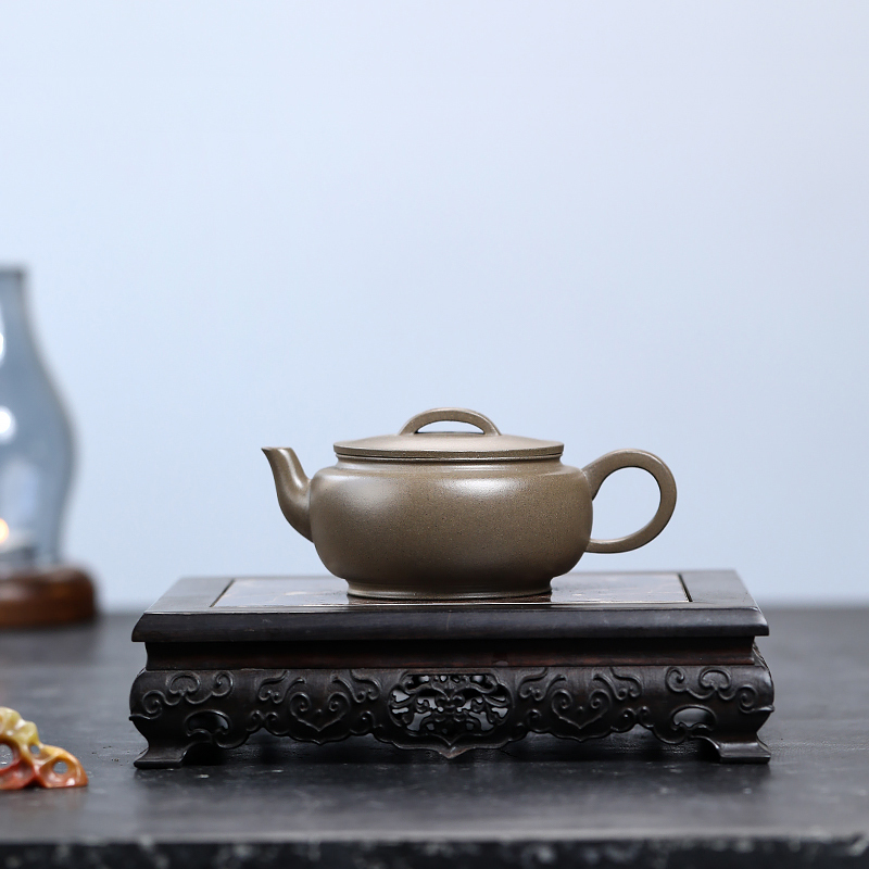 Yixing Zisha Teapot Original Ore Green Plaster Han Tile Famous Artist Wang Shiping Complete Handmade Tea Set Teapot