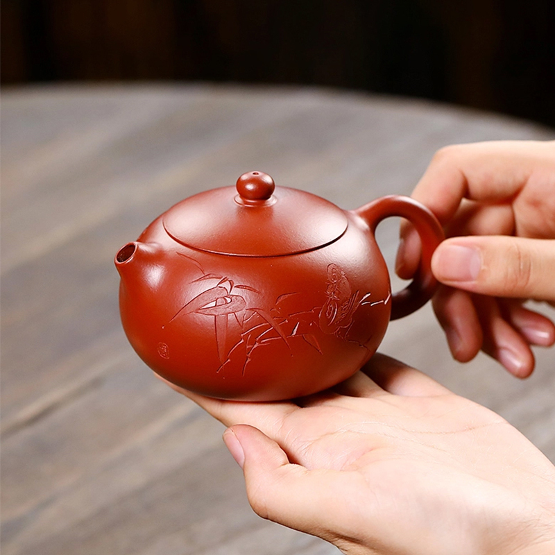 Yuanhu Association Yixing raw ore purple clay teapot senior engineer Zhou Xiaoming pure handmade vermilion clay Xishi teapot