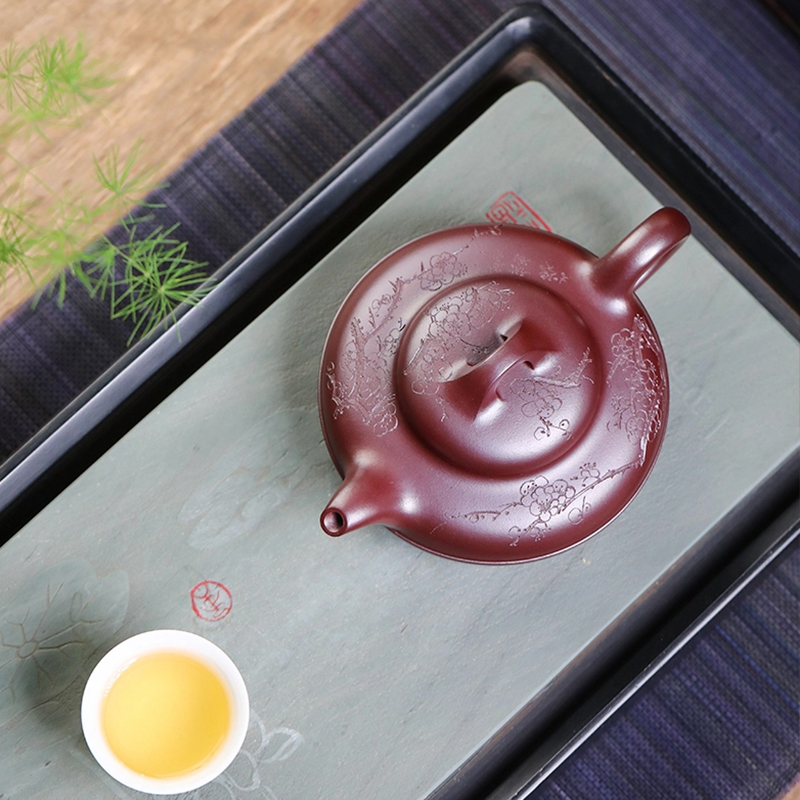 Yixing raw ore purple clay teapot No. 1 factory old craftsman Yin Yusheng handmade line round teapot raw ore dragon blood sand teapot
