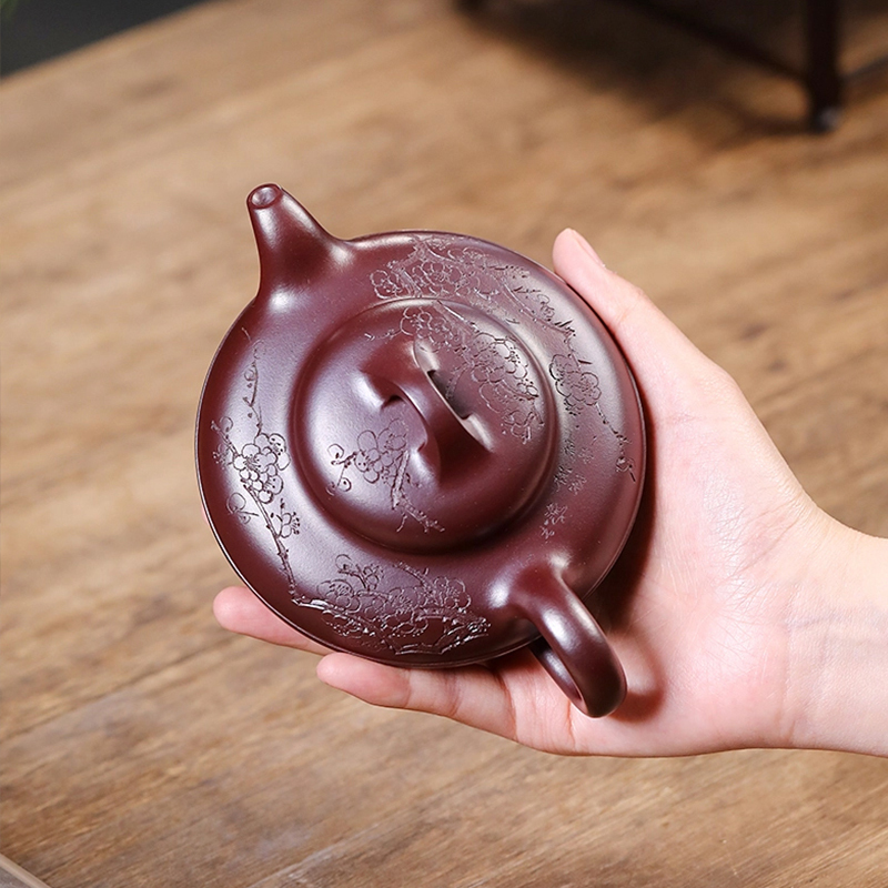 Yixing raw ore purple clay teapot No. 1 factory old craftsman Yin Yusheng handmade line round teapot raw ore dragon blood sand teapot