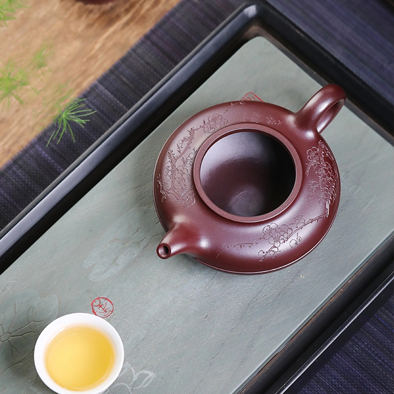 Yixing raw ore purple clay teapot No. 1 factory old craftsman Yin Yusheng handmade line round teapot raw ore dragon blood sand teapot