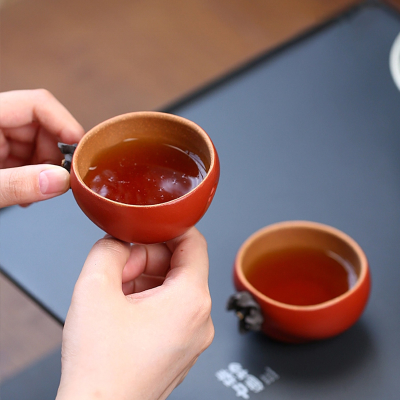 Yixing raw ore purple sand tea cup (single tea cup): the strength of the craftsman is to manually make the powder Dahongpao section mud cup