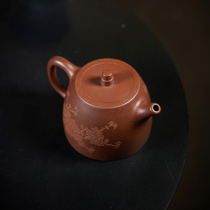 Yuanhu Association Yixing raw mine purple clay pot famous Zhu Xiaoping handmade stone pottery carved plum blossom Han duo pot