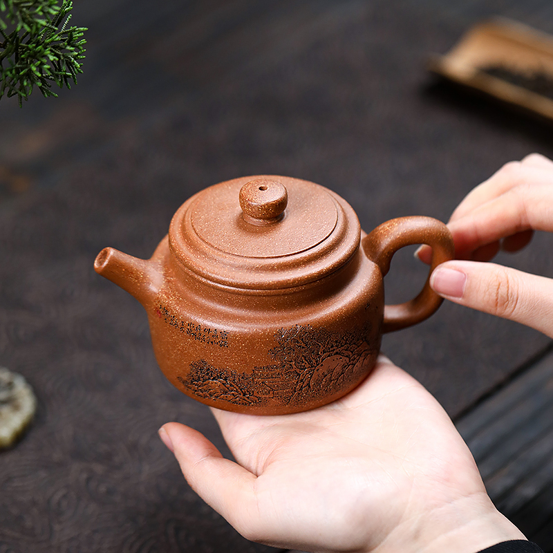 Yixing Zisha Teapot - Master Craftsman Fully Handmade 'Dezhong' Style Teapot from Original Wucai Duan Clay for Kung Fu Tea Brewing Capacity200cc