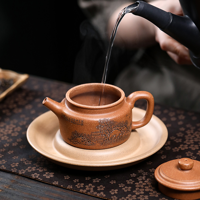 Yixing Zisha Teapot - Master Craftsman Fully Handmade 'Dezhong' Style Teapot from Original Wucai Duan Clay for Kung Fu Tea Brewing Capacity200cc