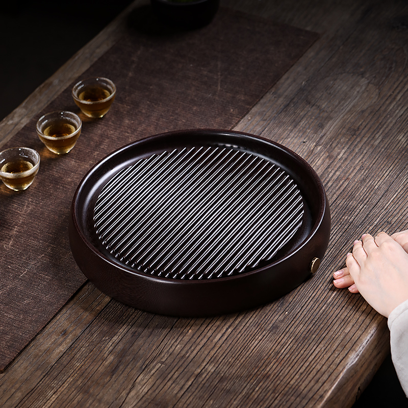 Bakelite Round Dual-Drain Tea Tray for Home Kungfu Tea Setup - Chinese Tea Set Accessory