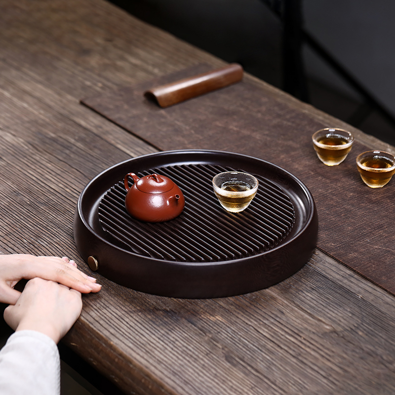 Bakelite Round Dual-Drain Tea Tray for Home Kungfu Tea Setup - Chinese Tea Set Accessory