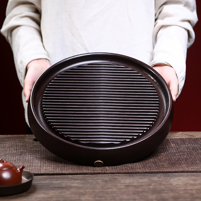 Bakelite Round Dual-Drain Tea Tray for Home Kungfu Tea Setup - Chinese Tea Set Accessory
