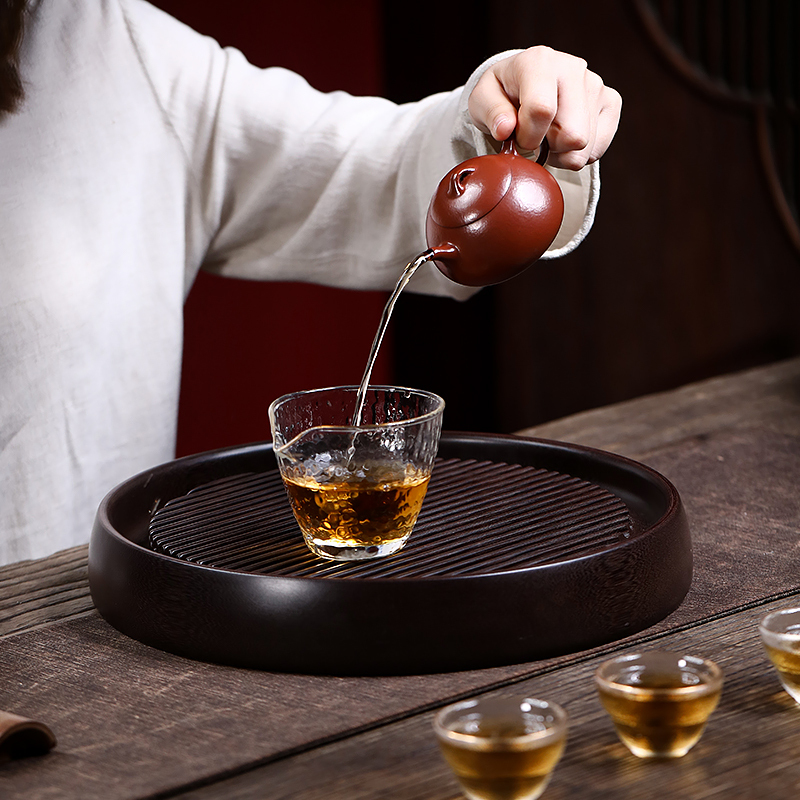 Bakelite Round Dual-Drain Tea Tray for Home Kungfu Tea Setup - Chinese Tea Set Accessory