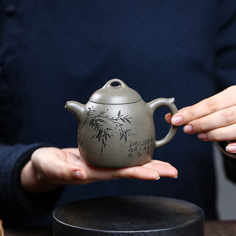 Yixing Zisha Teapot - Master-Crafted Full-Handmade Original Qingduan Clay Qin Weight Style Kungfu Teapot 220ml
