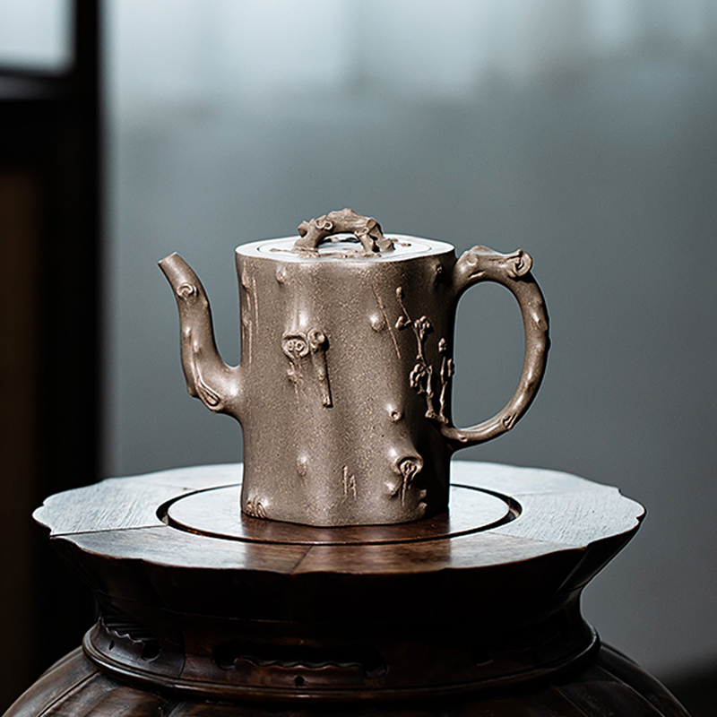 Yixing Zisha Teapot - Master Artisan Full-Handmade Original Green Duanni Clay "Plum Stump" Style Kungfu Teapot 350ml