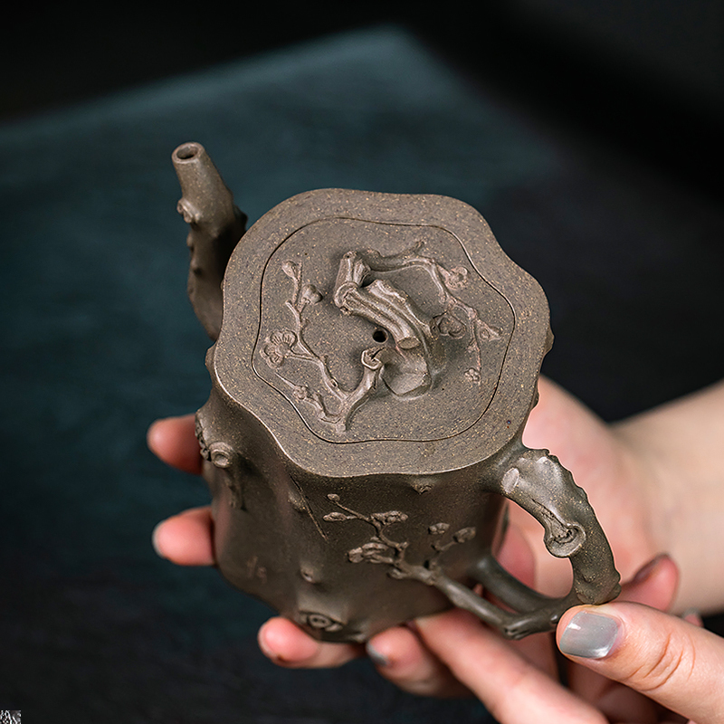 Yixing Zisha Teapot - Master Artisan Full-Handmade Original Green Duanni Clay "Plum Stump" Style Kungfu Teapot 350ml