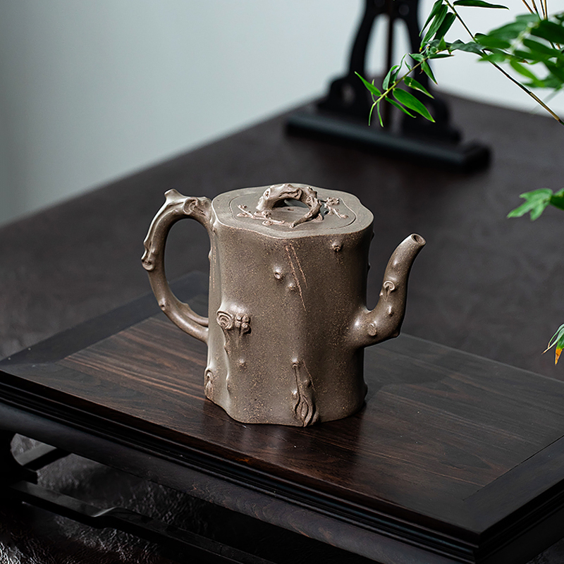 Yixing Zisha Teapot - Master Artisan Full-Handmade Original Green Duanni Clay "Plum Stump" Style Kungfu Teapot 350ml
