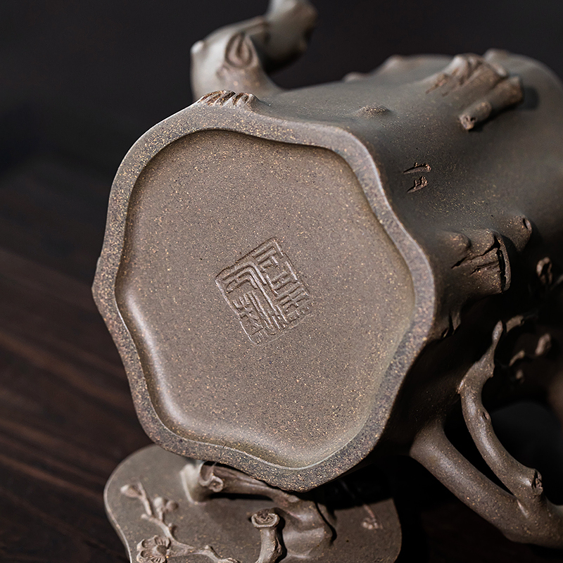 Yixing Zisha Teapot - Master Artisan Full-Handmade Original Green Duanni Clay "Plum Stump" Style Kungfu Teapot 350ml