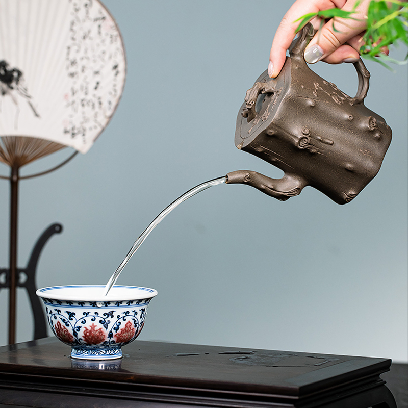 Yixing Zisha Teapot - Master Artisan Full-Handmade Original Green Duanni Clay "Plum Stump" Style Kungfu Teapot 350ml