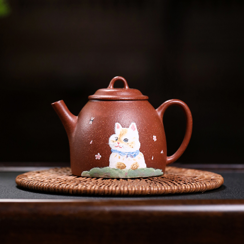 Yixing Zisha Teapot - Master Artisan Full-Handmade Clay-Painted Original Jiangponi Clay "Qin Weight" Style Teapot 120ml