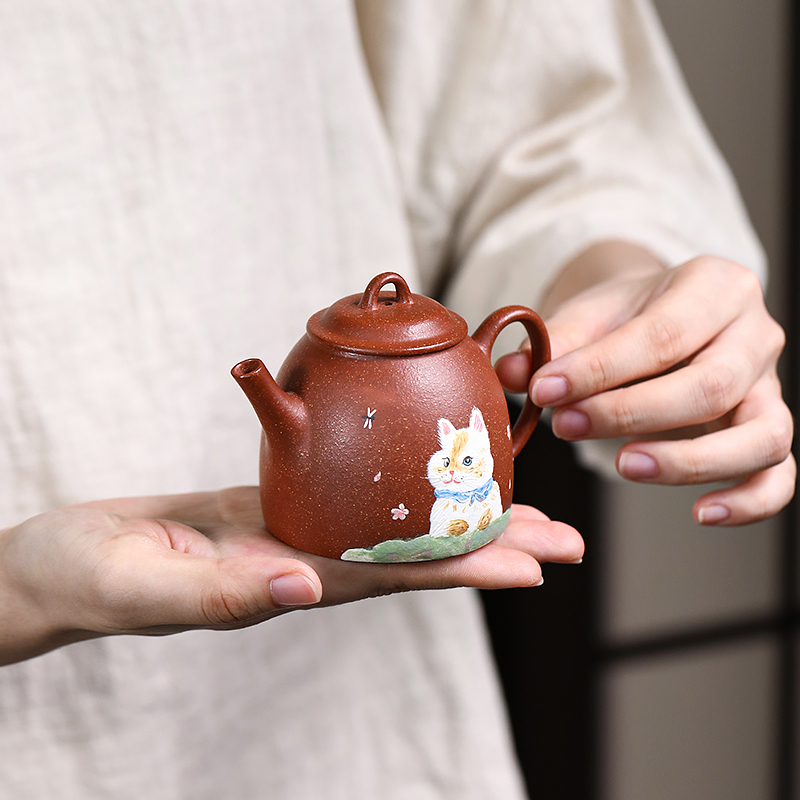 Yixing Zisha Teapot - Master Artisan Full-Handmade Clay-Painted Original Jiangponi Clay "Qin Weight" Style Teapot 120ml