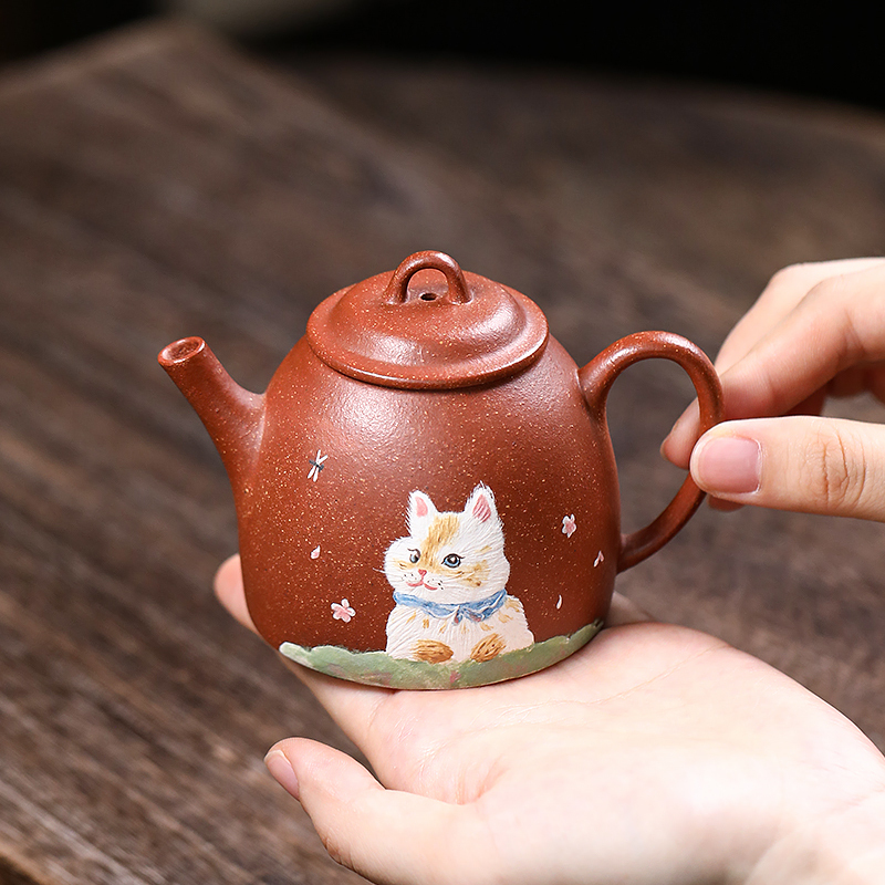 Yixing Zisha Teapot - Master Artisan Full-Handmade Clay-Painted Original Jiangponi Clay "Qin Weight" Style Teapot 120ml