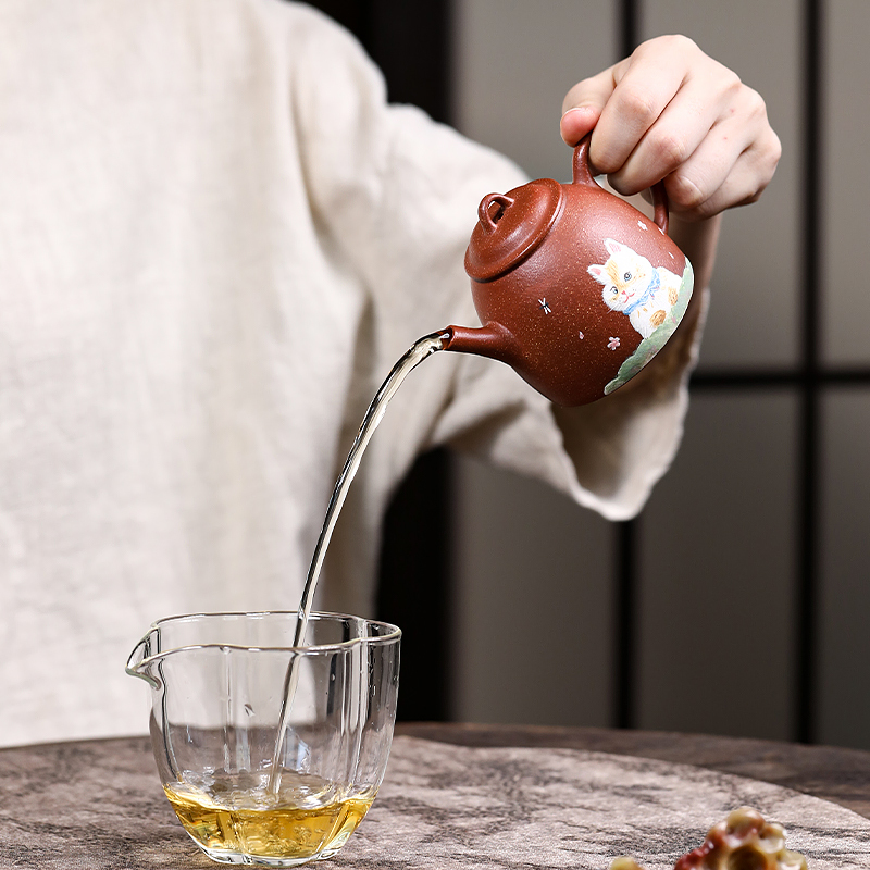 Yixing Zisha Teapot - Master Artisan Full-Handmade Clay-Painted Original Jiangponi Clay "Qin Weight" Style Teapot 120ml