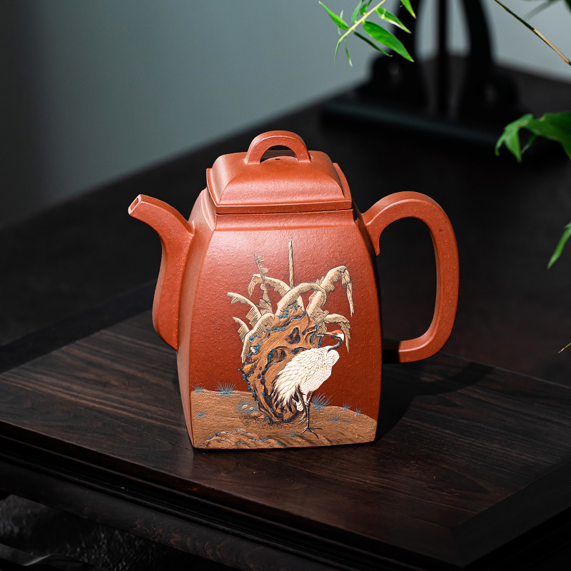 Yixing Zisha Teapot - Master's Fully Handcrafted Clay Painting Primary Ore Zhuni Han Fang Style Teapot for Brewing Tea