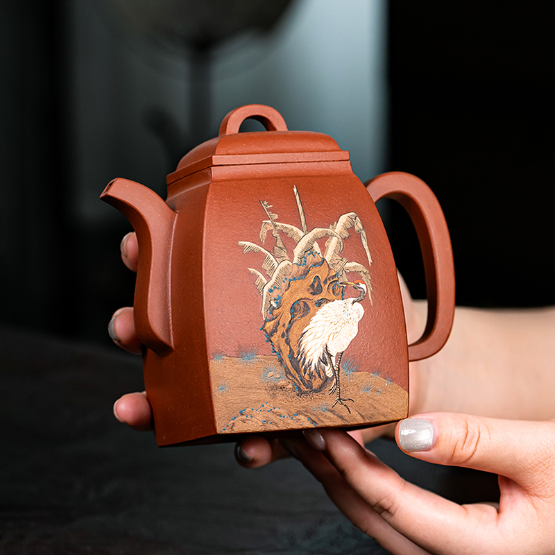 Yixing Zisha Teapot - Master's Fully Handcrafted Clay Painting Primary Ore Zhuni Han Fang Style Teapot for Brewing Tea