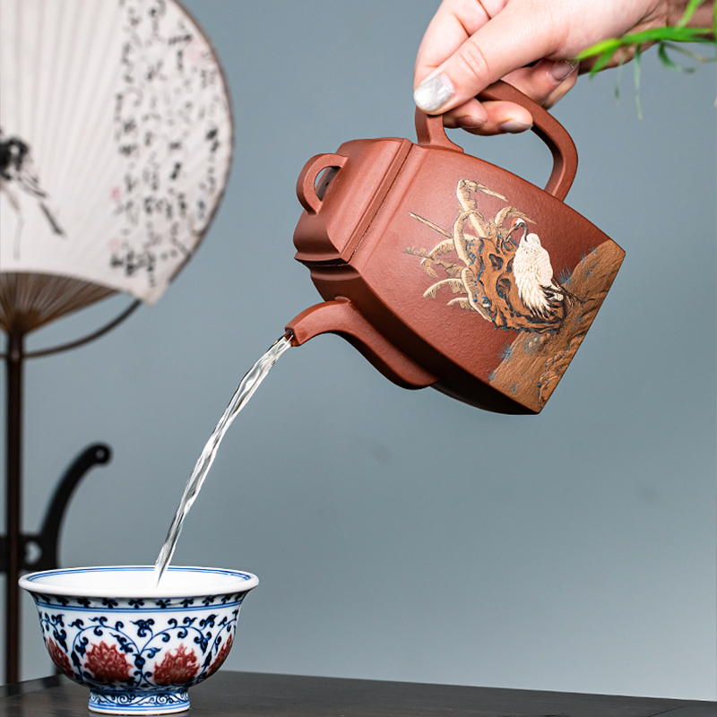 Yixing Zisha Teapot - Master's Fully Handcrafted Clay Painting Primary Ore Zhuni Han Fang Style Teapot for Brewing Tea