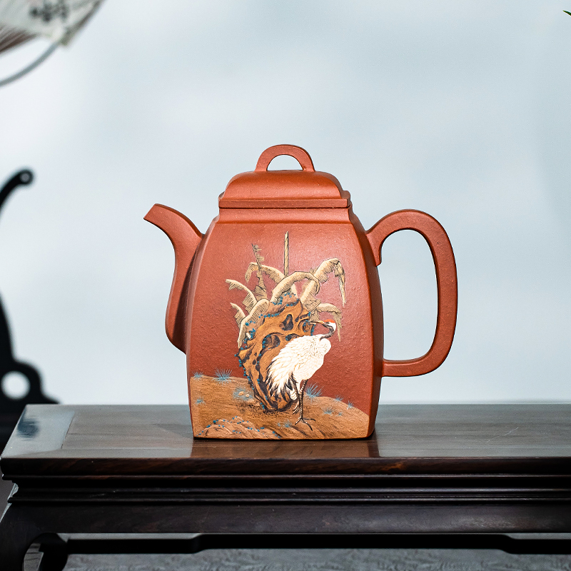 Yixing Zisha Teapot - Master's Fully Handcrafted Clay Painting Primary Ore Zhuni Han Fang Style Teapot for Brewing Tea