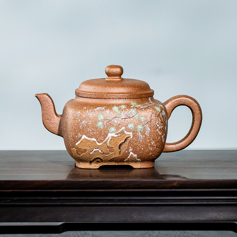 Handmade Yixing Zisha Square Teapot, Premium Guihua Clay with Exquisite Clay Painting 230ml