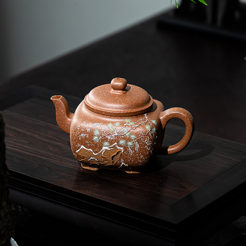 Handmade Yixing Zisha Square Teapot, Premium Guihua Clay with Exquisite Clay Painting 230ml