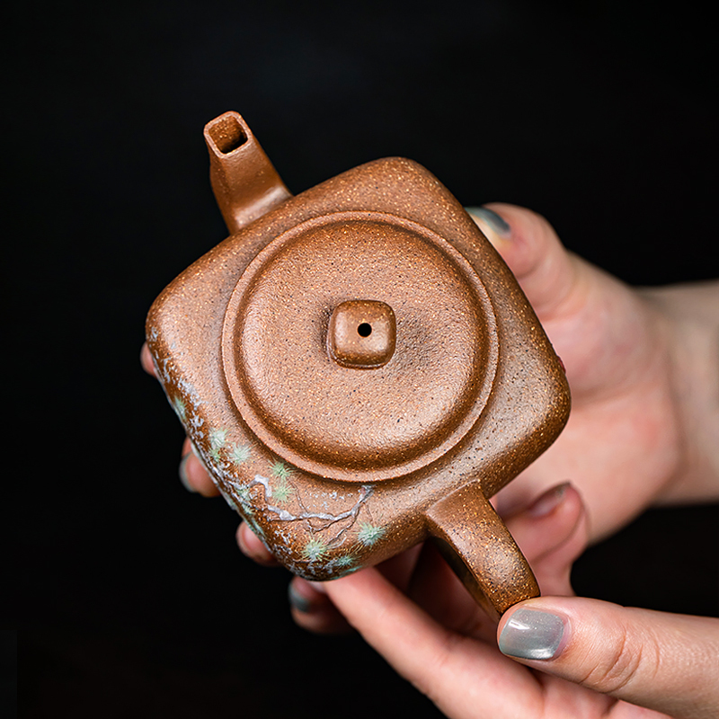 Handmade Yixing Zisha Square Teapot, Premium Guihua Clay with Exquisite Clay Painting 230ml