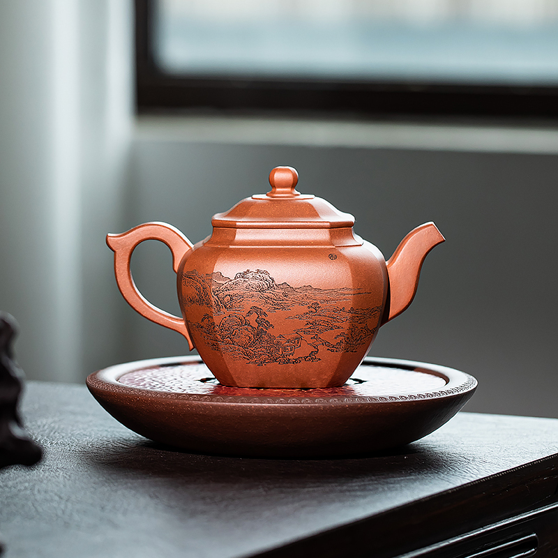 Yixing Purple Clay Teapot Fully Handcrafted Octagonal Teapot Made from Pure Yixing Dicaoqing Clay 360ml