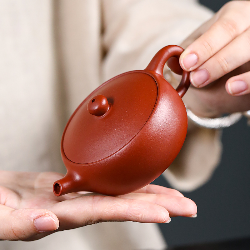 Yixing Zisha Teapot: Authentic Vermilion Clay, Fully Handmade Bian Yun Style, Classic Purple Clay Teapot for Brewing Tea 100ml